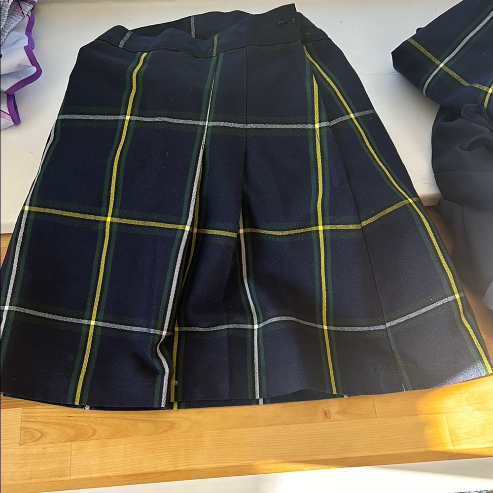 Plaid A-Line Skirt - Navy and Yellow